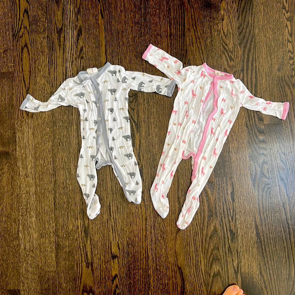 2 patterned Kyte Baby sleepers. GUC 3-6 months
